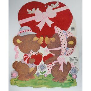 Vintage Peck Valentine's Day Die Cut Bears Kissing Decoration Flocked Velvet 198